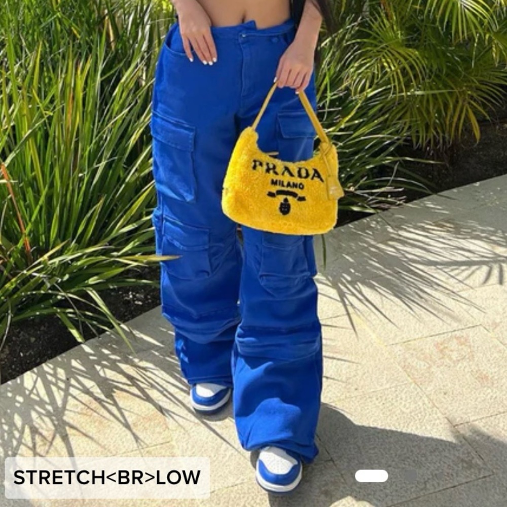 Fashion Nova Tokyo Nights High Rise Cargo Jeans Blue Size 7 NWT